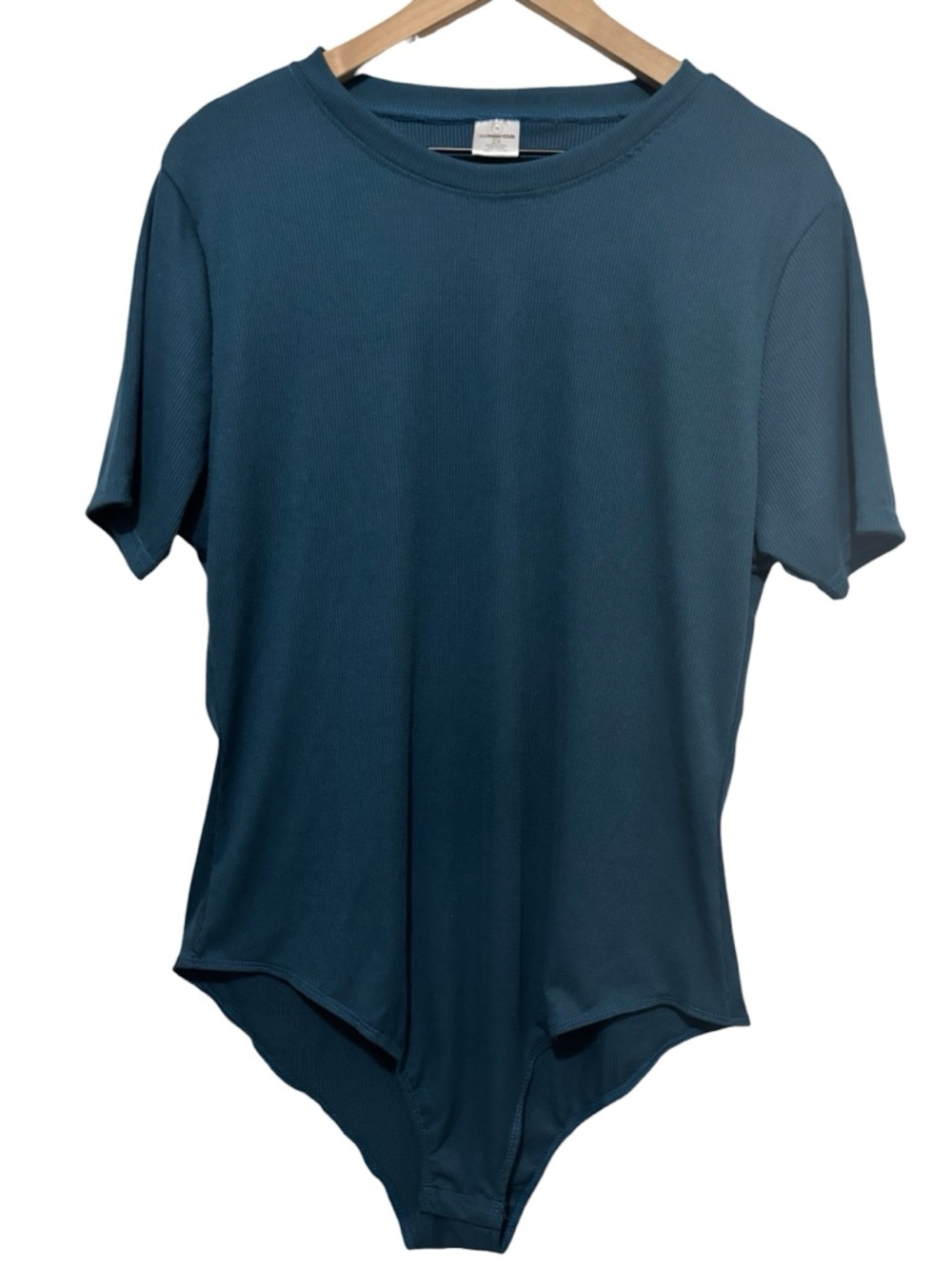 Real Essentials Teal Ribbed Bodysuit 2X Short Sleeve Minimalist Stretch Basic